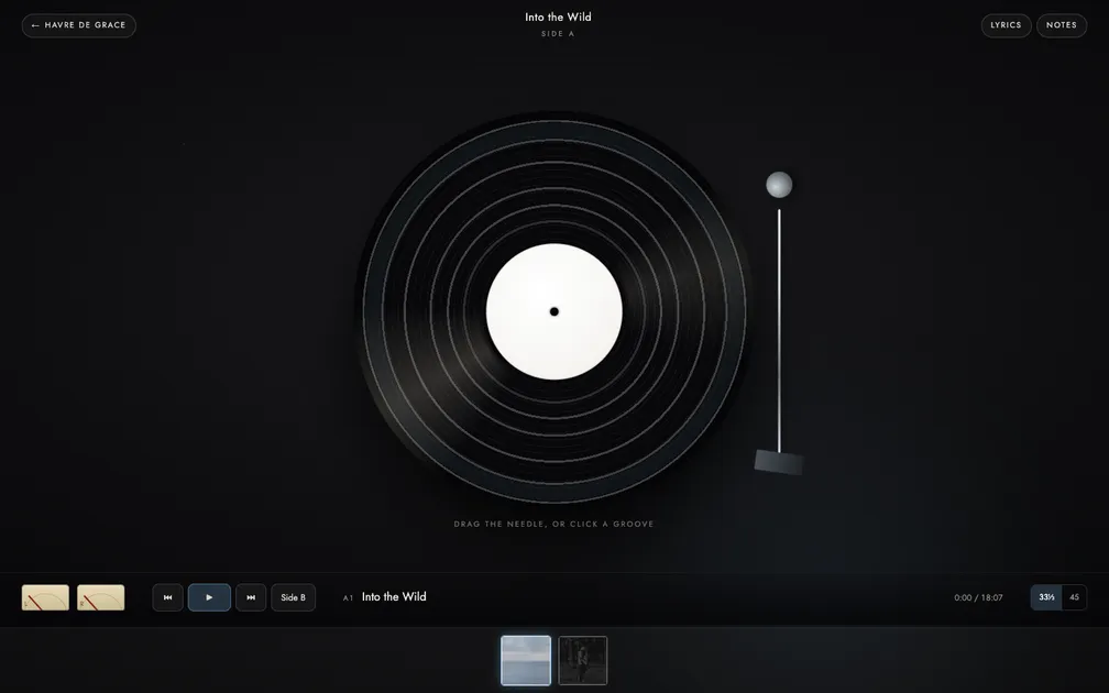 The Havre De Grace record player, with Into the Wild on the platter